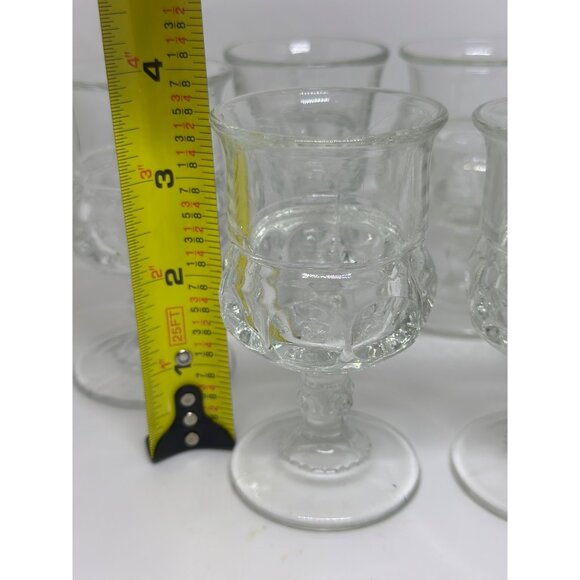 VTG Tiffin Franciscan Kings Crown Clear Goblets Set 6 Thumbprint Barware Retro - Picture 4 of 6